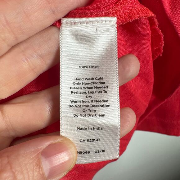 Talbots Top Women M Red Linen Shell Beaded Neck Detail Tunic Beach Spring Coast - Picture 6 of 9